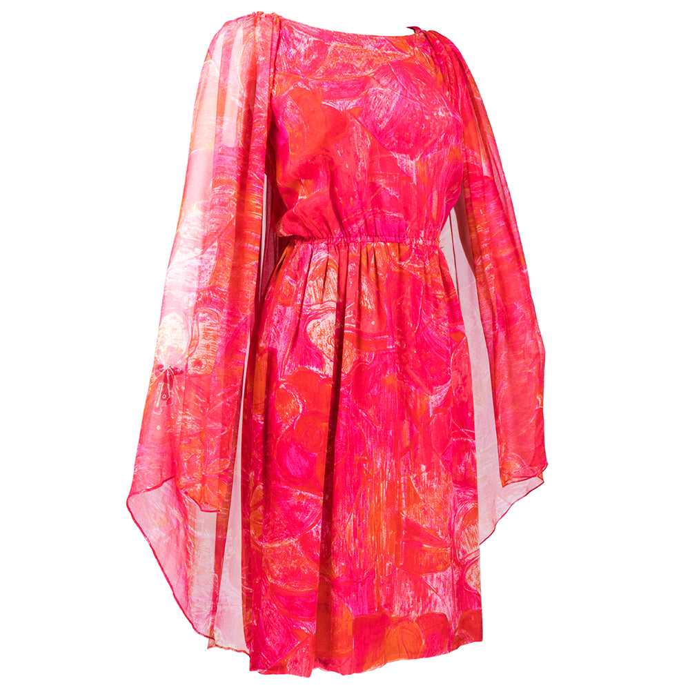 Pierre Cardin 60s Pink Tropical Floral Silk Dress… - image 3