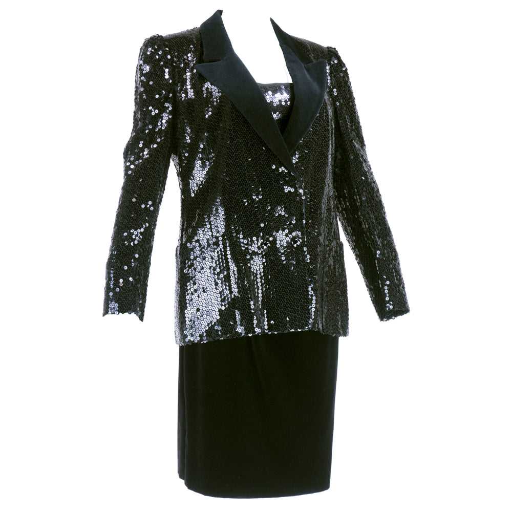 FERAUD 90s Velvet Sequin Tuxedo Skirt Suit - image 2