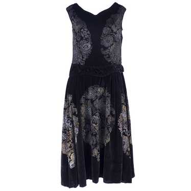 Vintage GALLENGA 20s Black Panne Velvet Dress - image 1