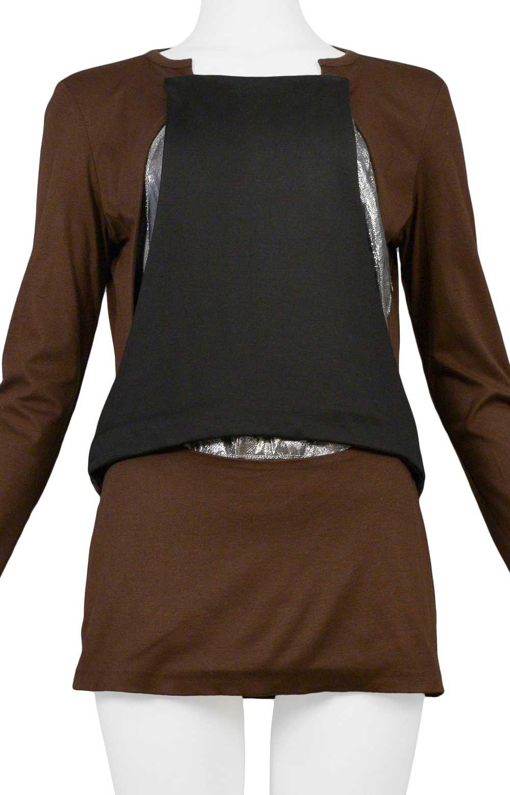 HELMUT LANG BROWN BLACK & SILVER INSET TUNIC - image 3