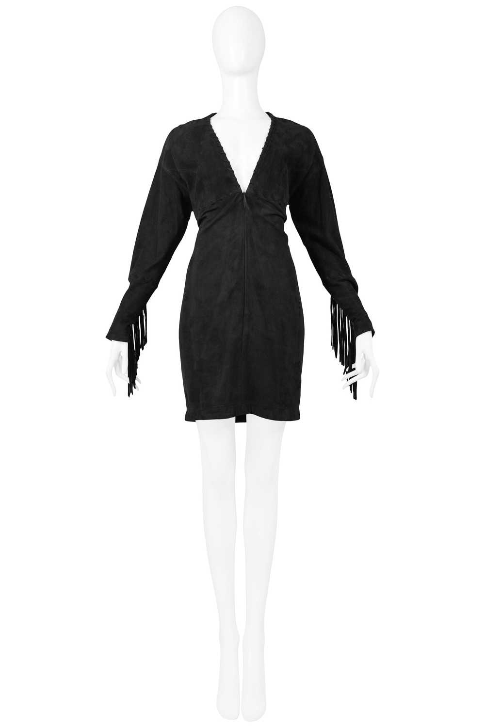 ISAAC MIZRAHI BLACK LEATHER SUEDE DRESS 1989 - image 1