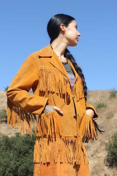 "Western Belle" 1950s Chestnut Suede Fringe Jacket