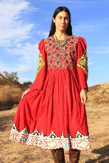 1970s Hand Embroidered Pashtun Afghani Dress with 