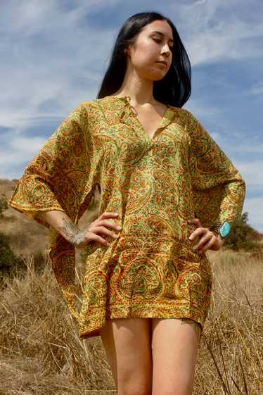 1970s Handwoven Indian Block Print Tunic Size Sma… - image 1