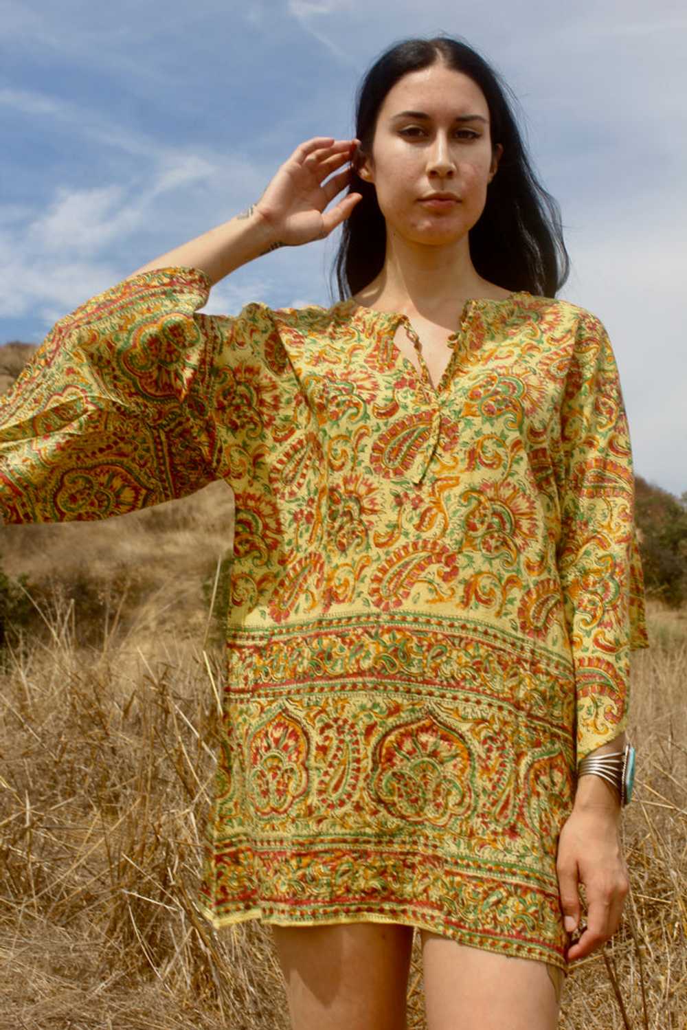 1970s Handwoven Indian Block Print Tunic Size Sma… - image 2