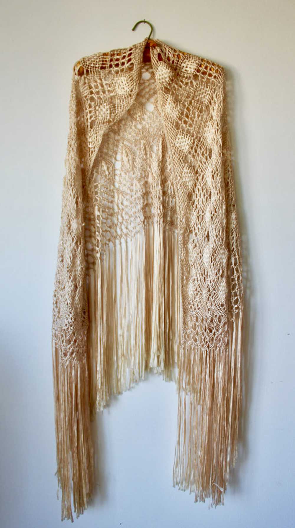 Antique "Boho Queen" 1920s EraSilk Ribbon Shawl w… - image 2