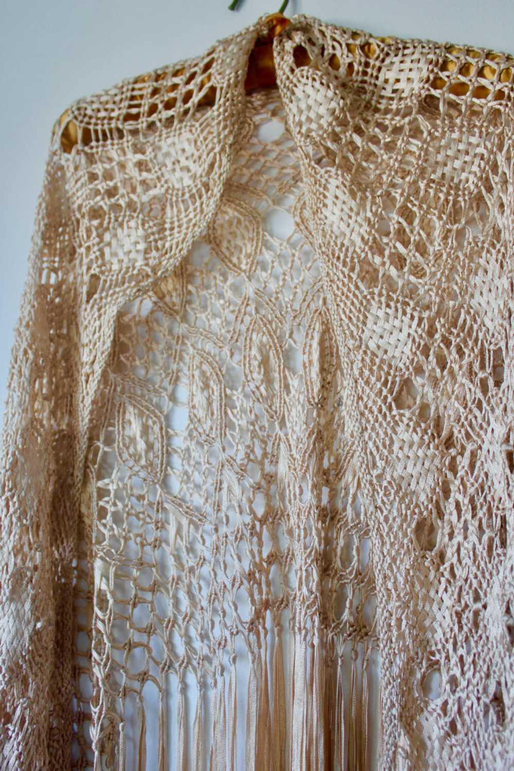 Antique "Boho Queen" 1920s EraSilk Ribbon Shawl w… - image 4