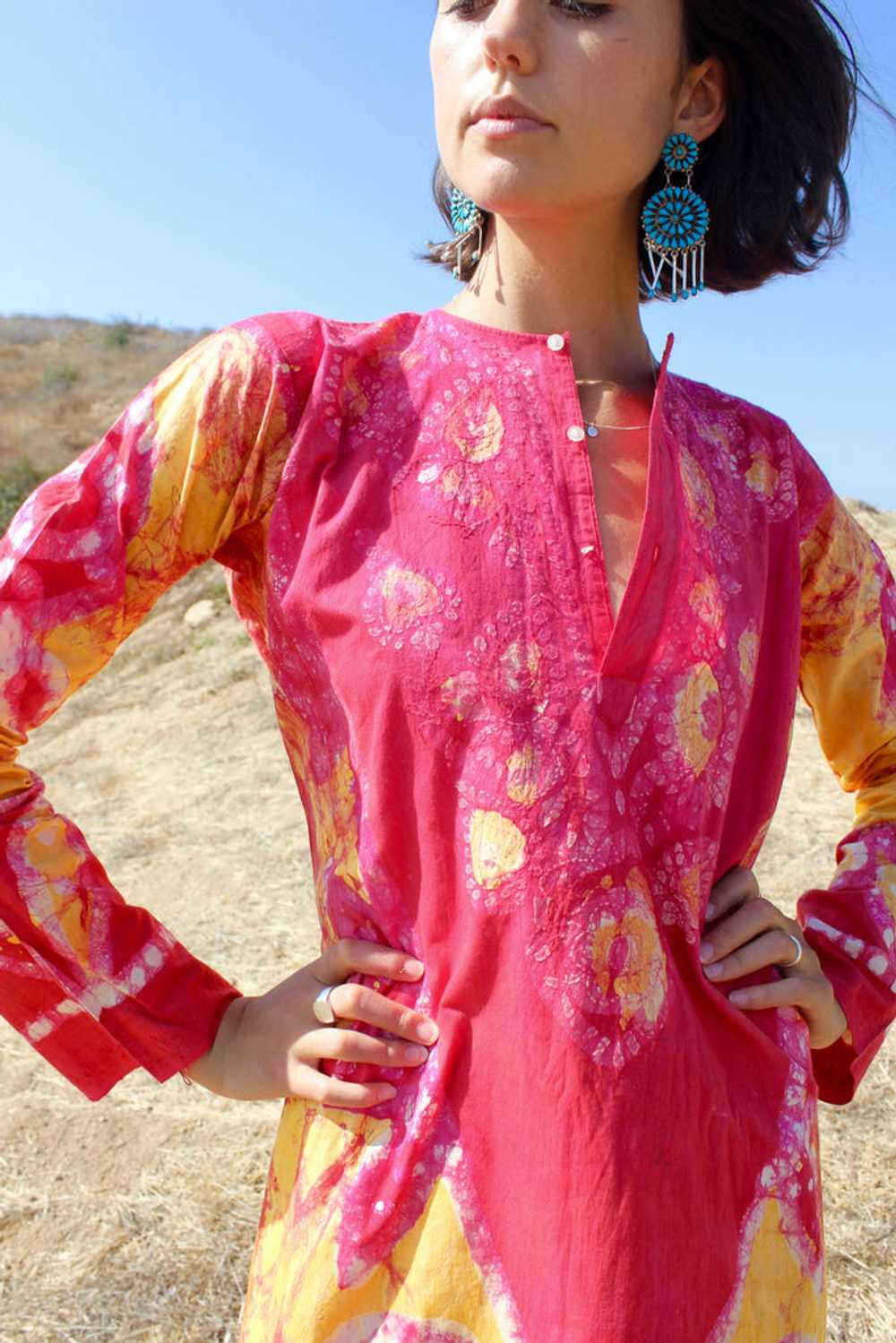 RARE and Divine 1970s Batik Indian Maxi Dress - image 2