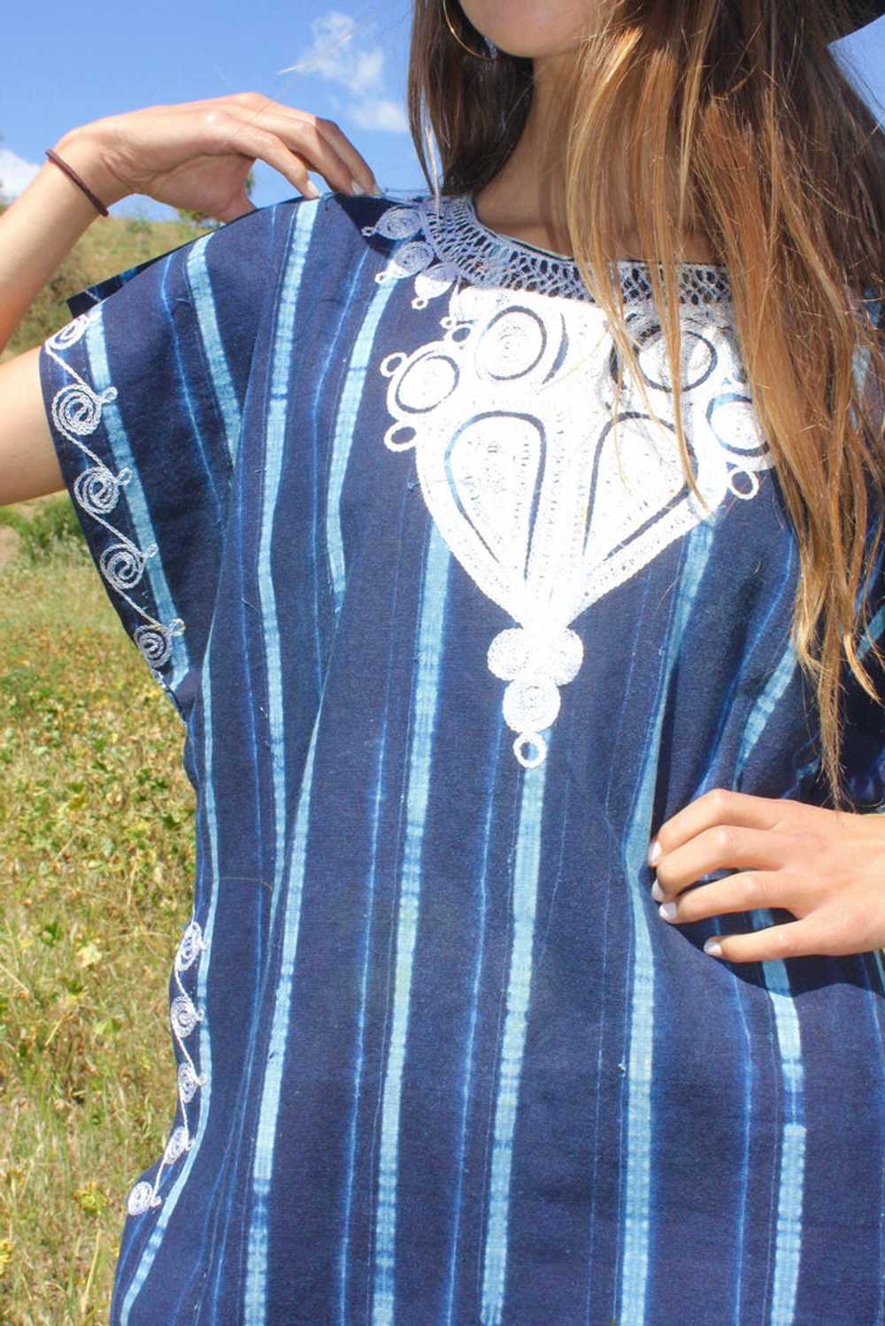 Vintage African Indigo Tunic with Chain Stitch Em… - image 3