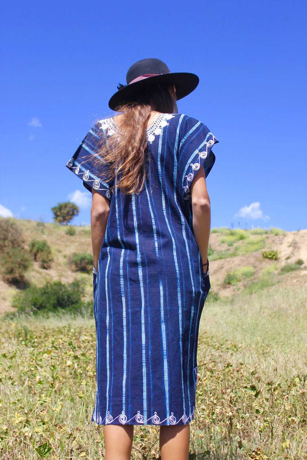 Vintage African Indigo Tunic with Chain Stitch Em… - image 5