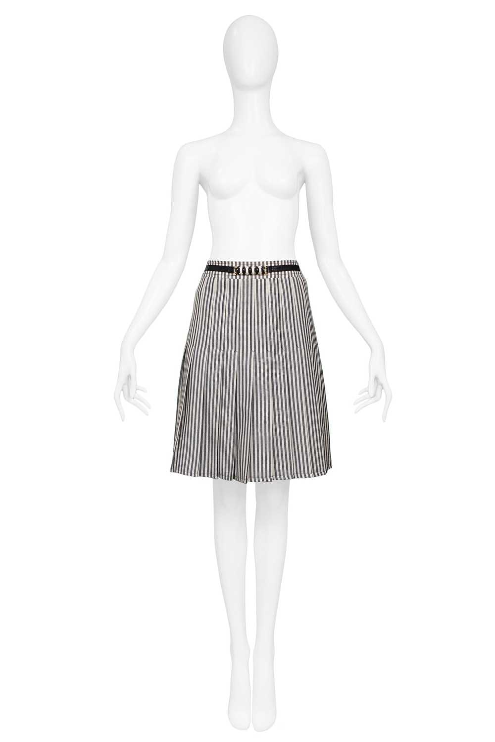 CELINE BLACK & WHITE STRIPE BOX PLEAT SKIRT WITH … - image 1