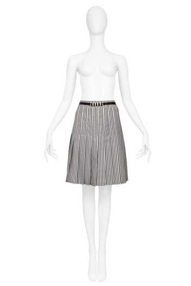 CELINE BLACK & WHITE STRIPE BOX PLEAT SKIRT WITH H