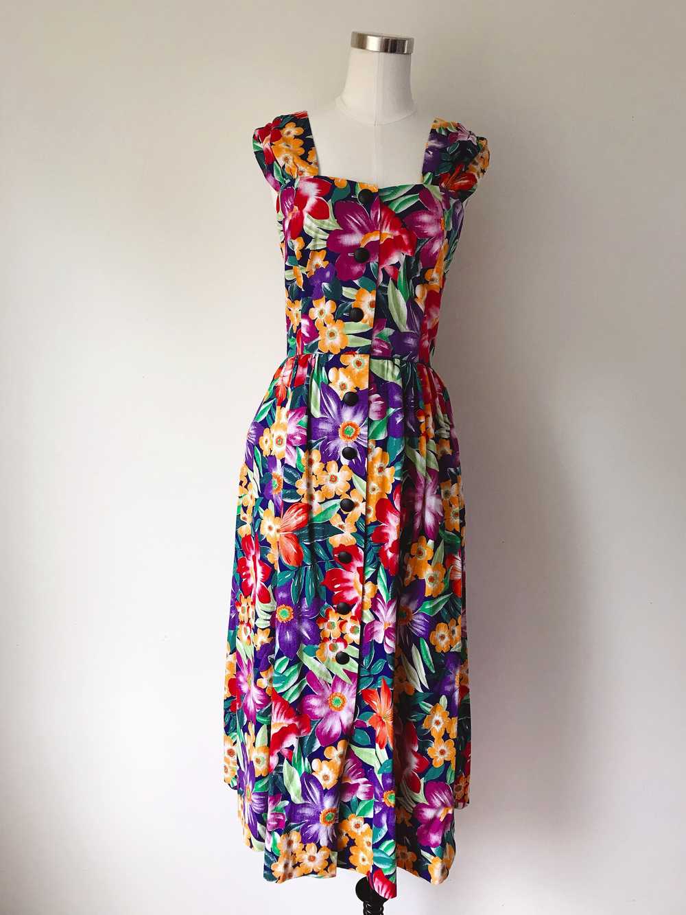 1990s Bright Floral Dress - image 1
