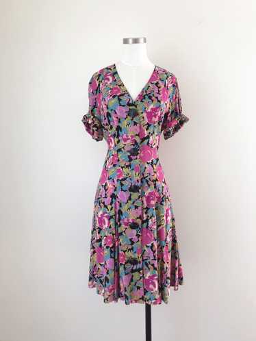 1990s Saturated Floral Minidress - image 1