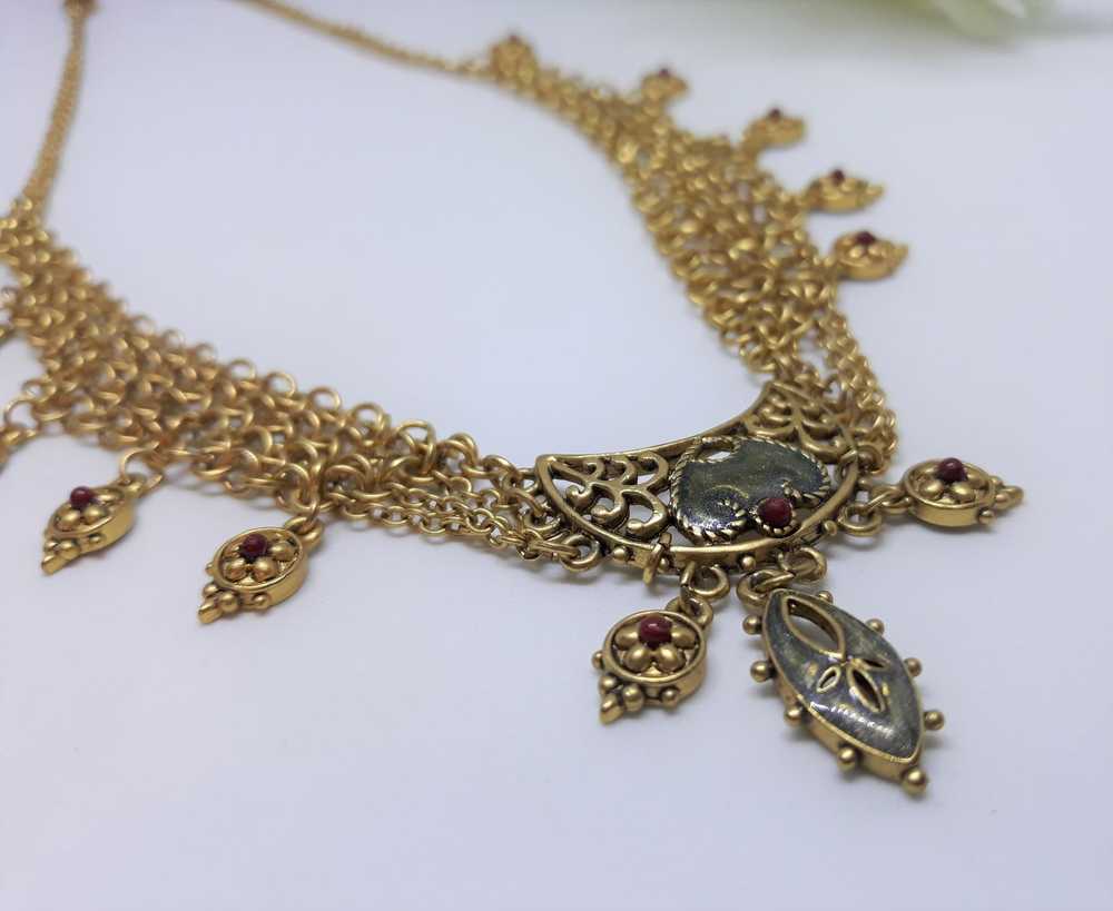 Cleopatra Style Necklace - Goldtone with Red and … - image 10