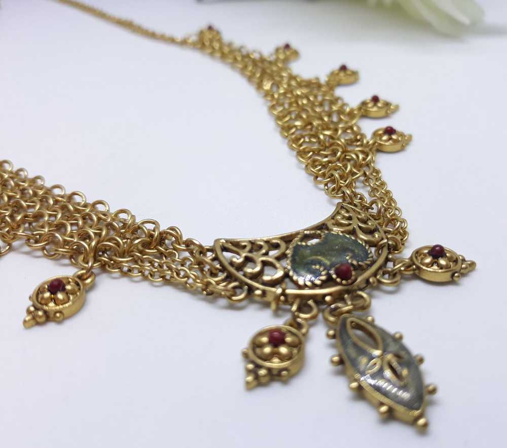 Cleopatra Style Necklace - Goldtone with Red and … - image 2