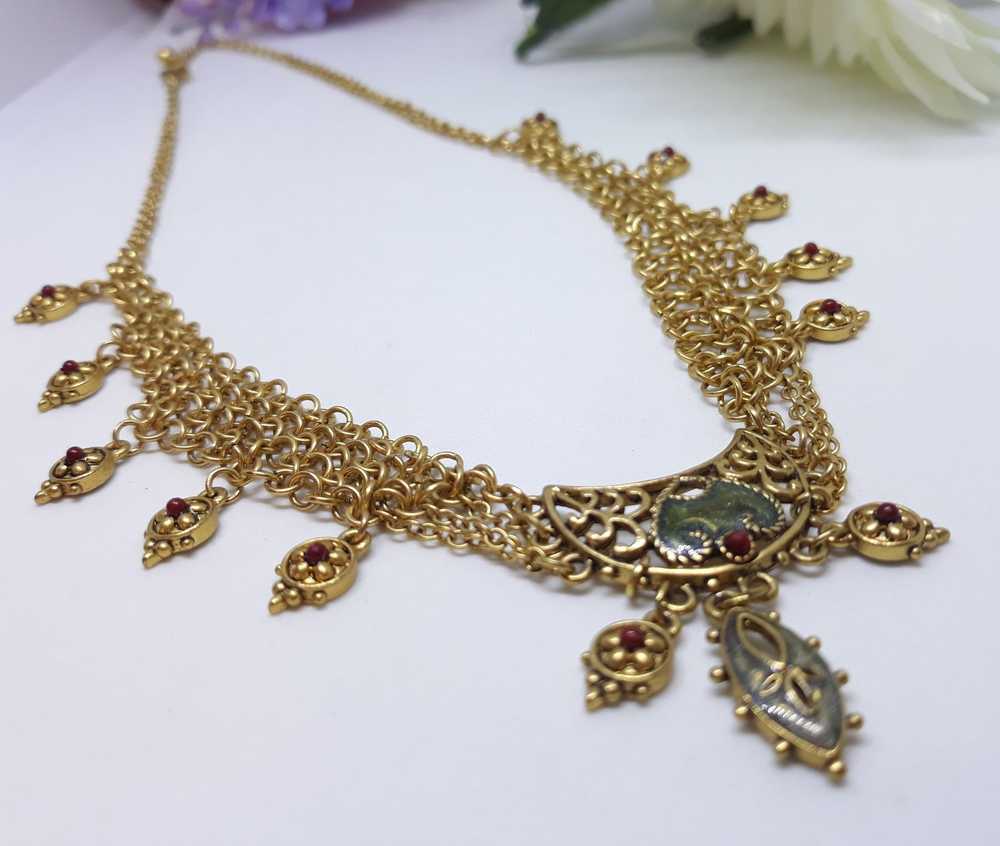 Cleopatra Style Necklace - Goldtone with Red and … - image 7