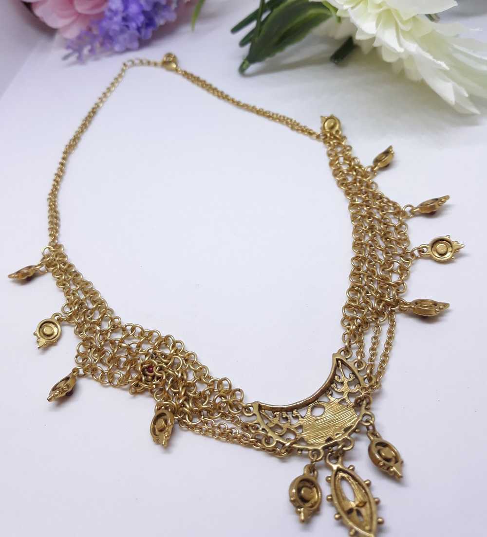 Cleopatra Style Necklace - Goldtone with Red and … - image 9