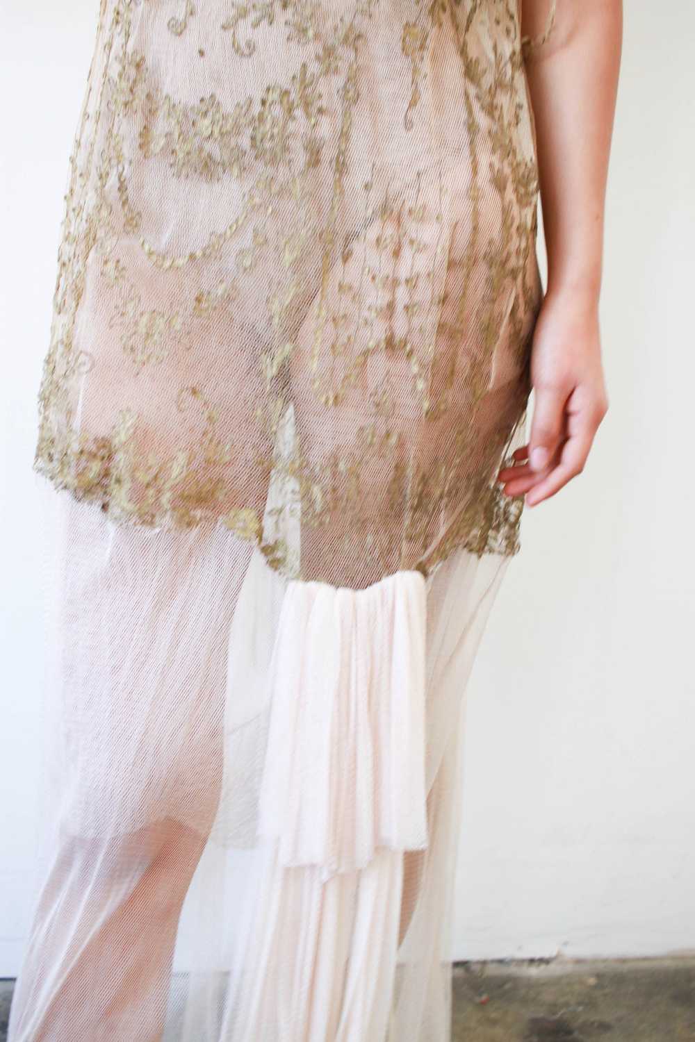 1920s Sheer Layered Net Lace Nude Dress - image 10