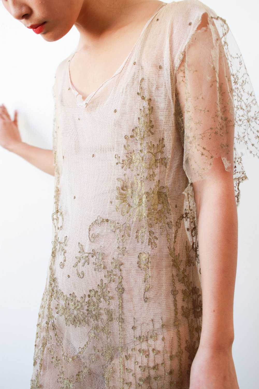 1920s Sheer Layered Net Lace Nude Dress - image 12