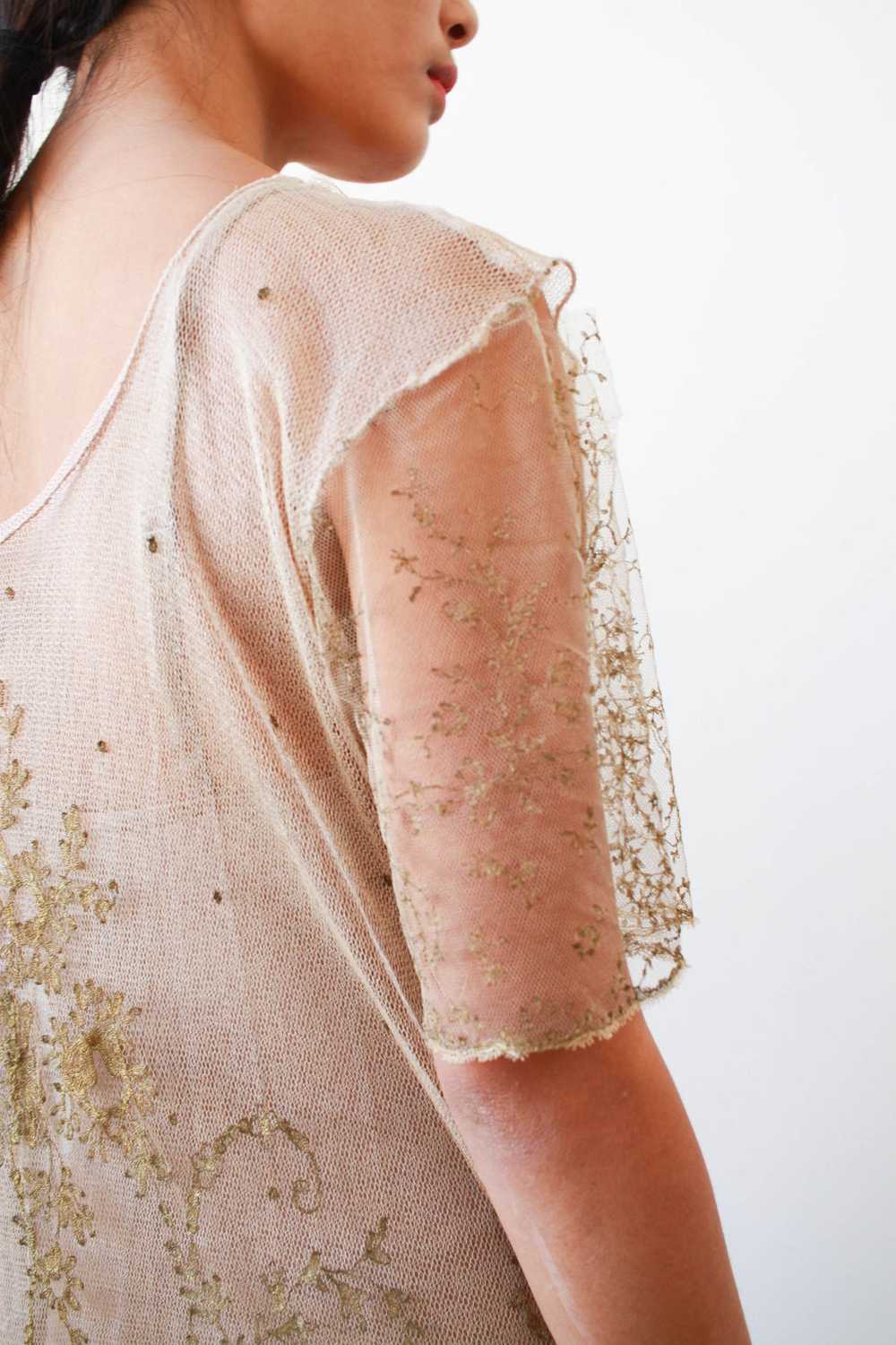 1920s Sheer Layered Net Lace Nude Dress - image 8