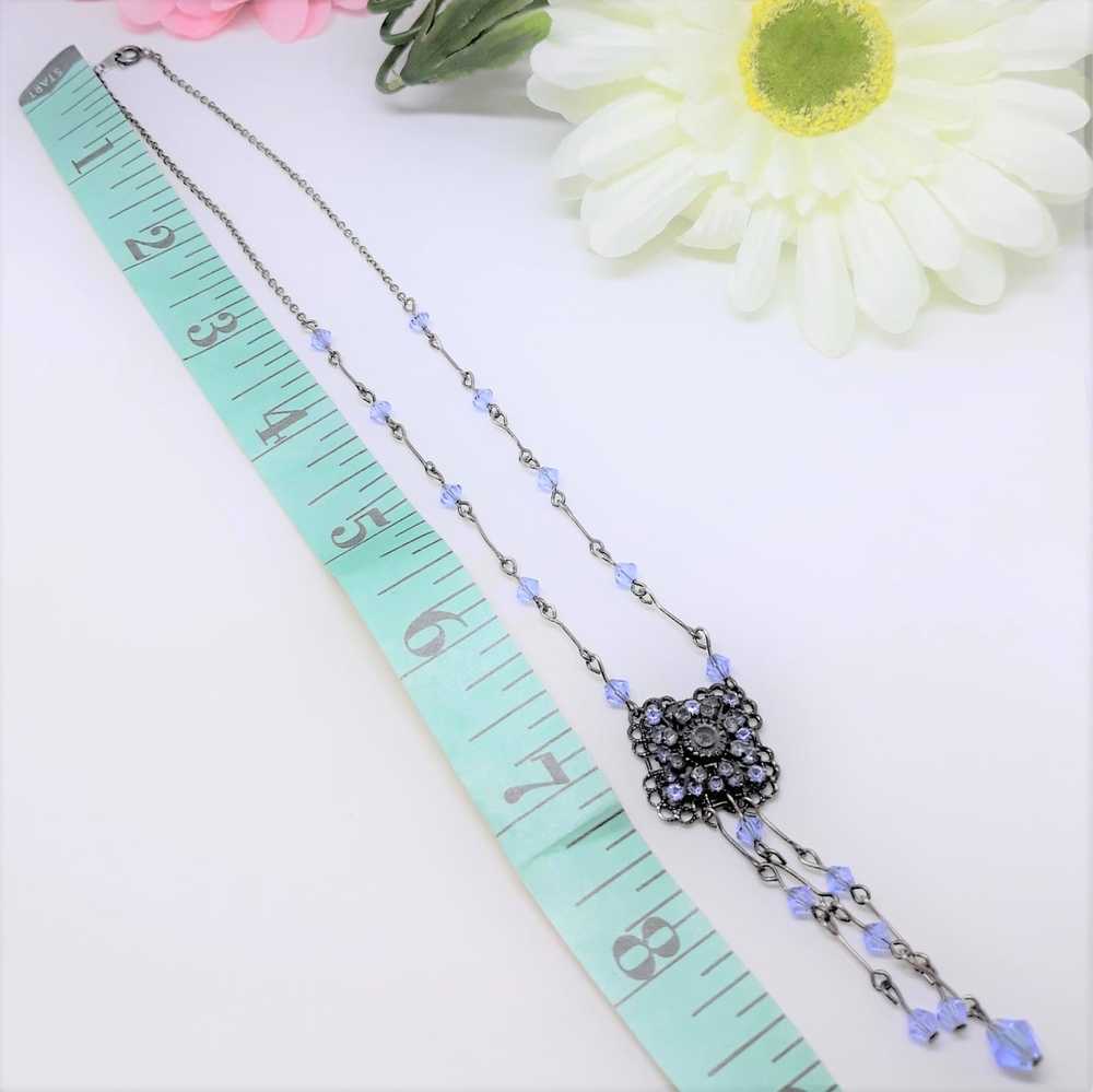 Blue and Antique Silvertone Dangle Necklace, Vict… - image 3