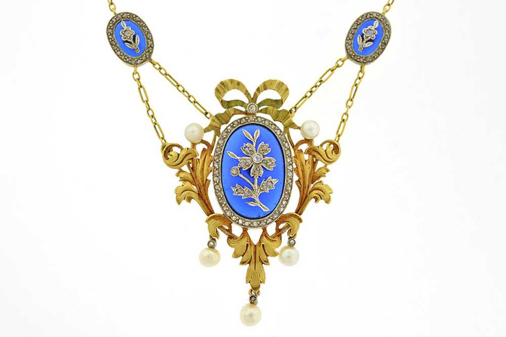 Art Nouveau Diamond and Cobalt Blue Glass Festoon… - image 3