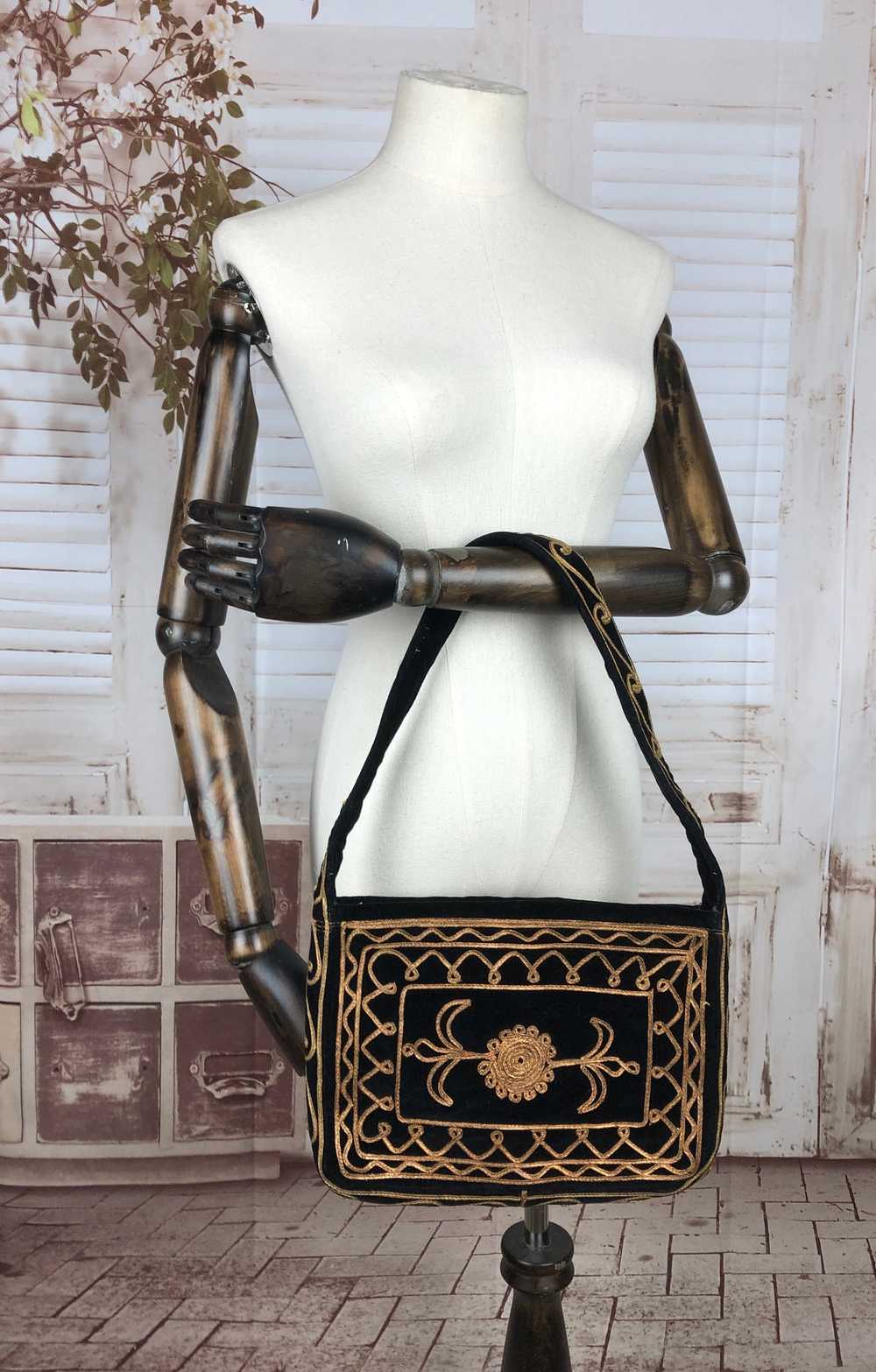 Black 1940s 40s Handbag With Gold Soutache Decora… - image 1