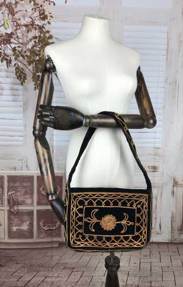 Black 1940s 40s Handbag With Gold Soutache Decora… - image 1