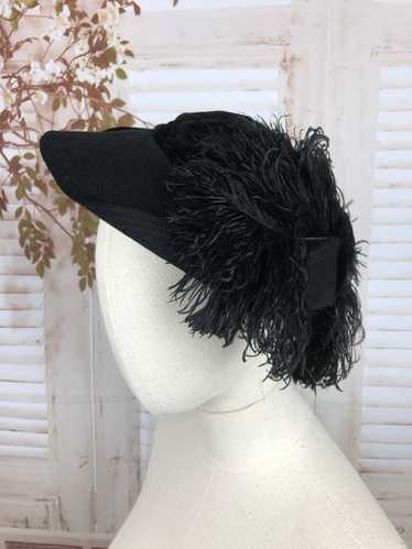Black Edwardian 1910s Hat With Ostrich Feather De… - image 1