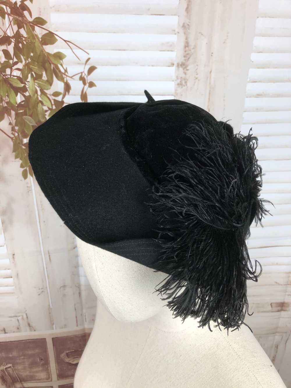 Black Edwardian 1910s Hat With Ostrich Feather De… - image 2