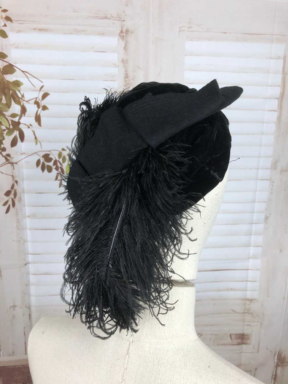 Black Edwardian 1910s Hat With Ostrich Feather De… - image 5
