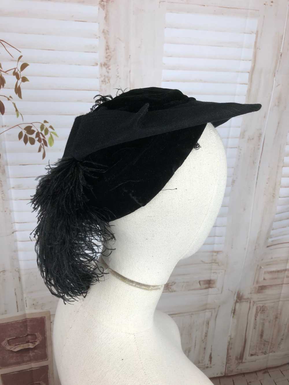 Black Edwardian 1910s Hat With Ostrich Feather De… - image 6