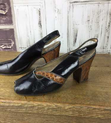 Original 1940s Vintage Black Patent Leather And Br