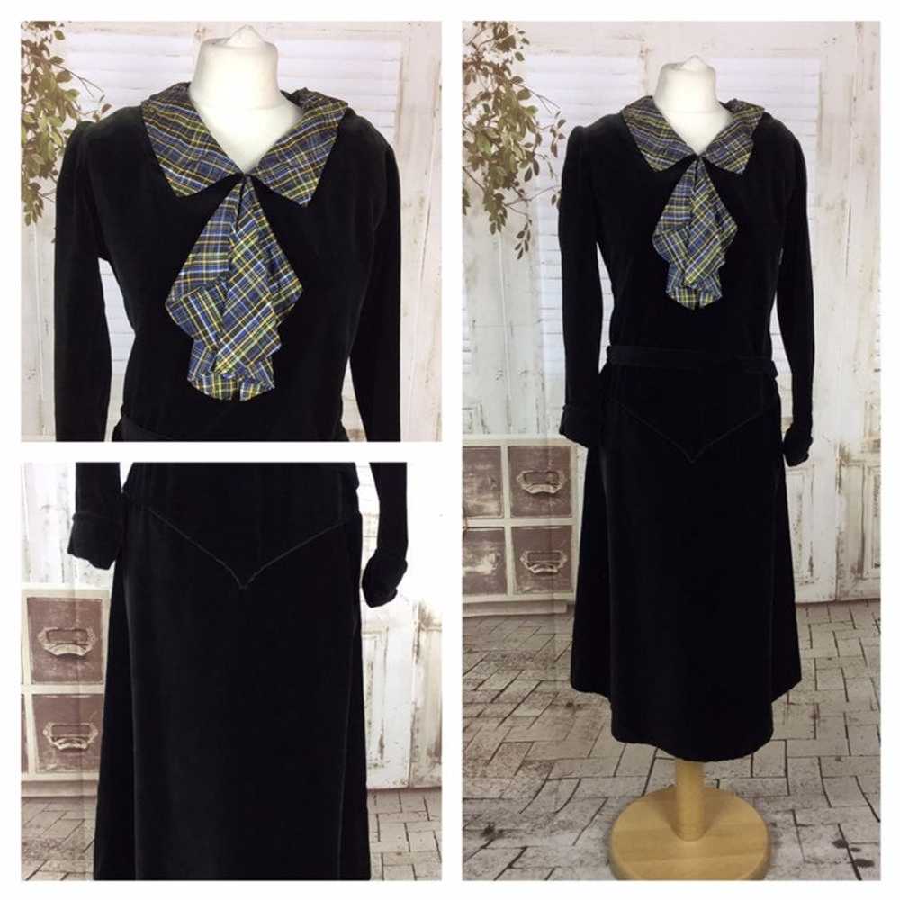 Original 1940s 40s Vintage Dress Black Velvet Taf… - image 1