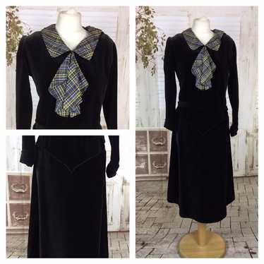 Original 1940s 40s Vintage Dress Black Velvet Taf… - image 1