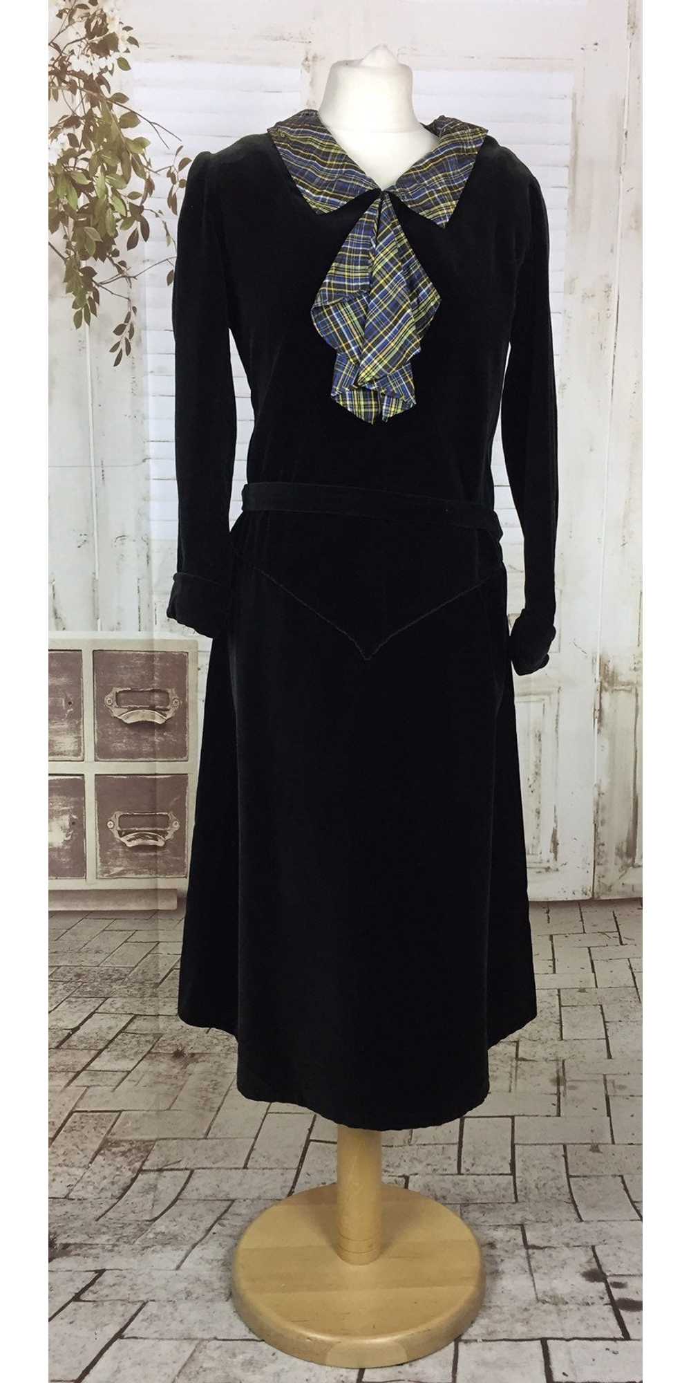 Original 1940s 40s Vintage Dress Black Velvet Taf… - image 2