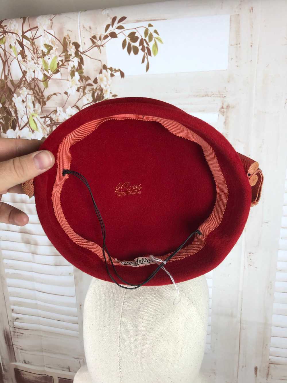 Red 1940s 40s Cap Hat With Soutache Scroll - image 7