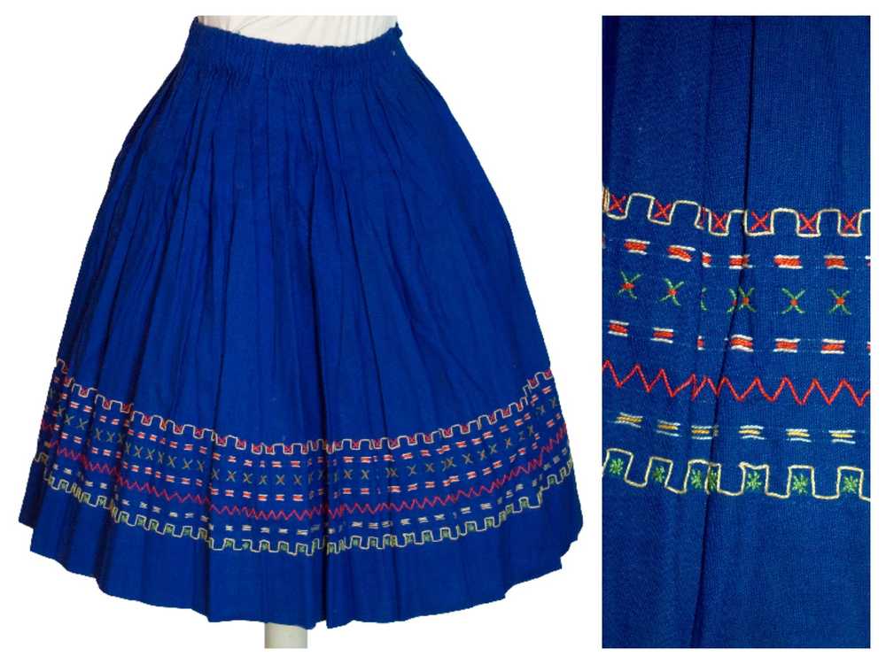 Original Vintage 1950's Blue Skirt Folk Decoration - image 1
