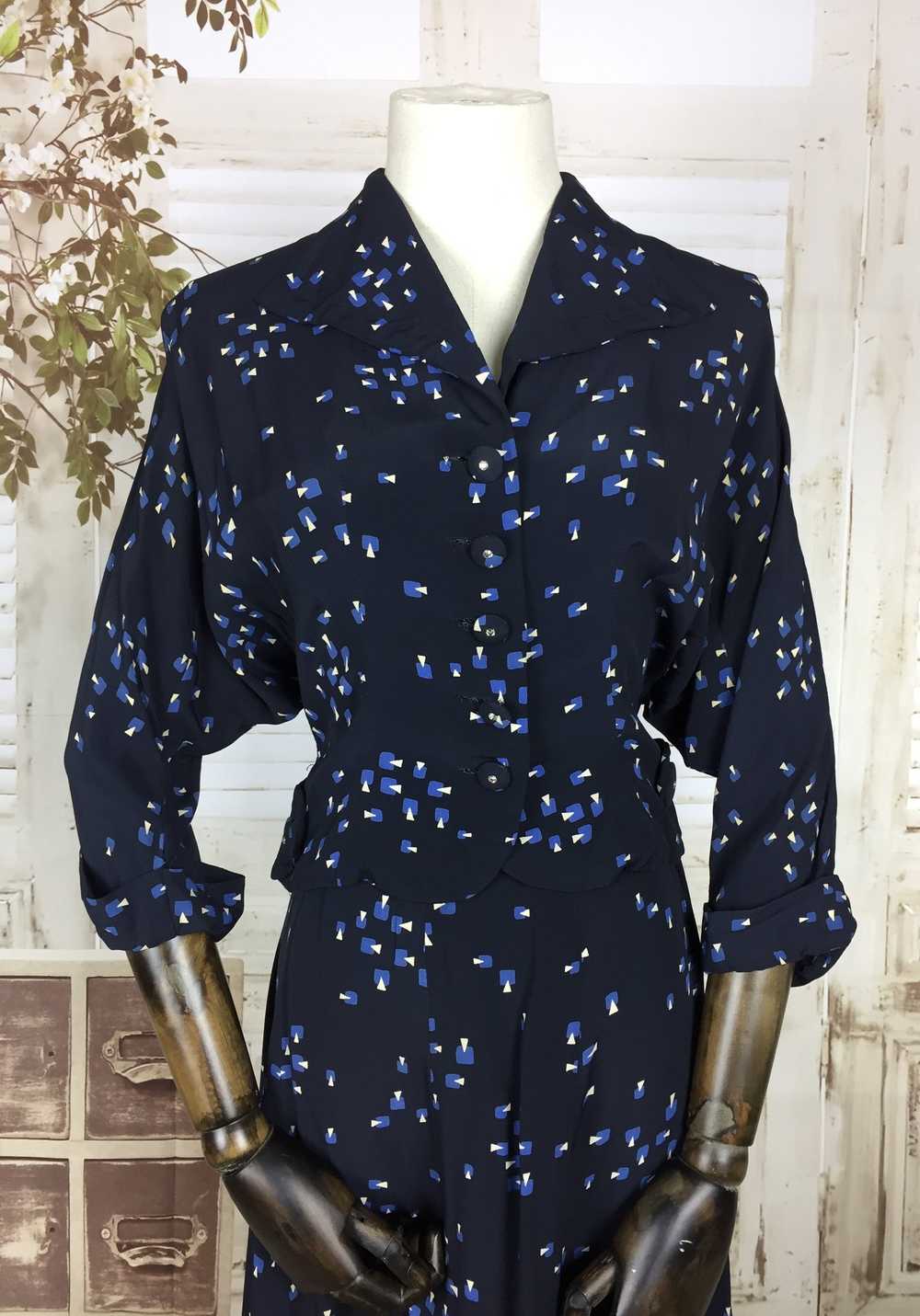 Original 1940s 40s Vintage Navy Blue Rayon Summer… - image 10