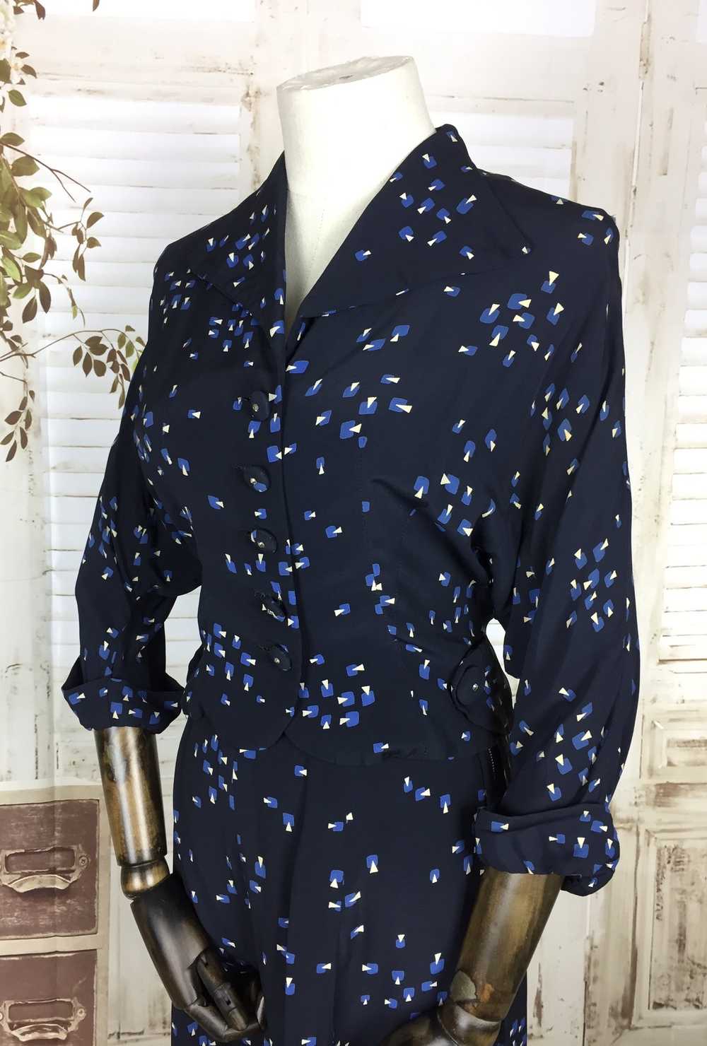 Original 1940s 40s Vintage Navy Blue Rayon Summer… - image 11