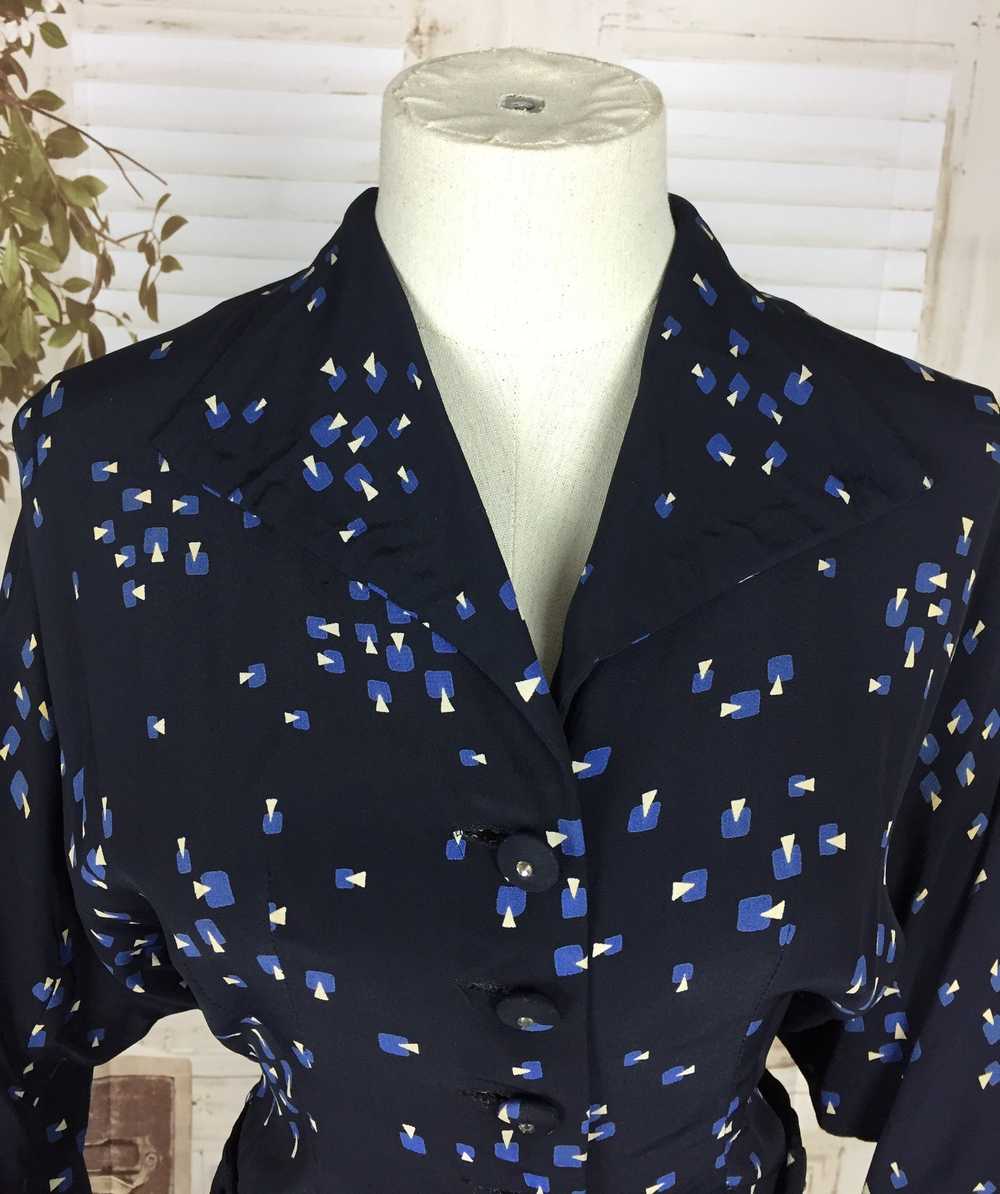 Original 1940s 40s Vintage Navy Blue Rayon Summer… - image 12