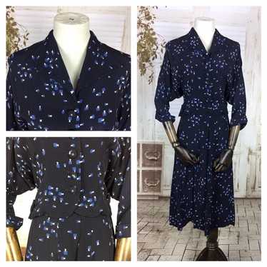 Original 1940s 40s Vintage Navy Blue Rayon Summer… - image 1