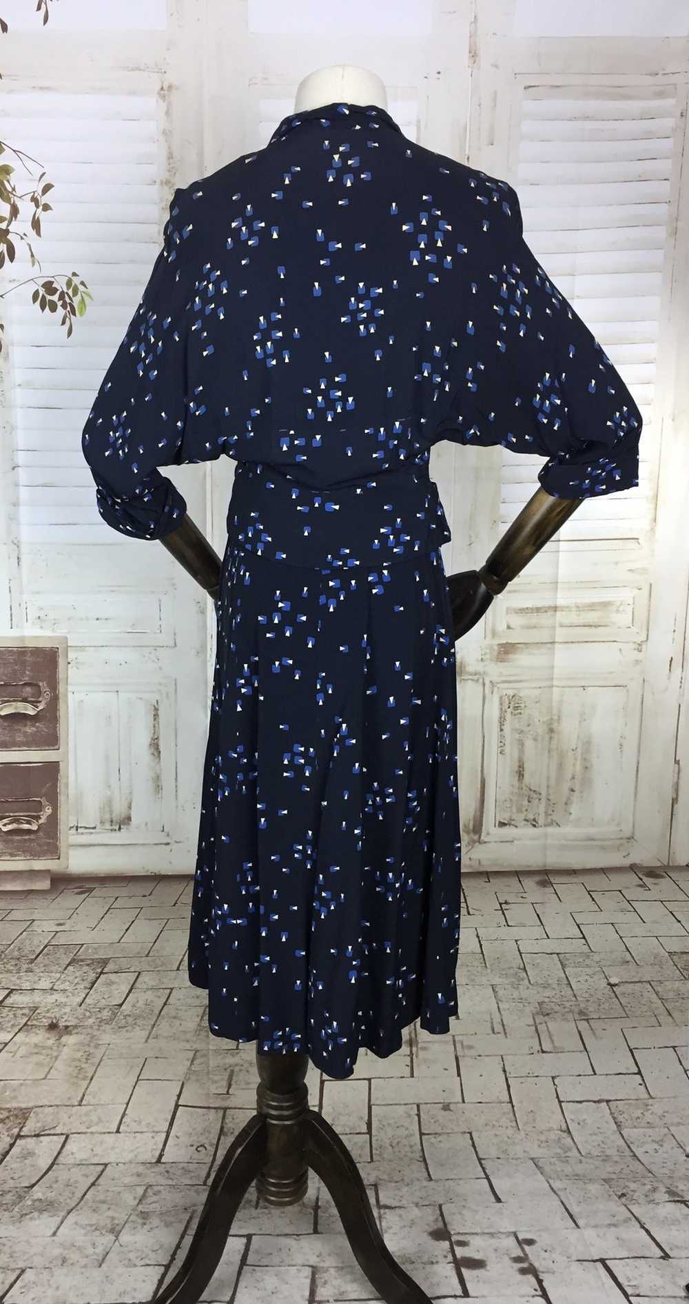 Original 1940s 40s Vintage Navy Blue Rayon Summer… - image 5