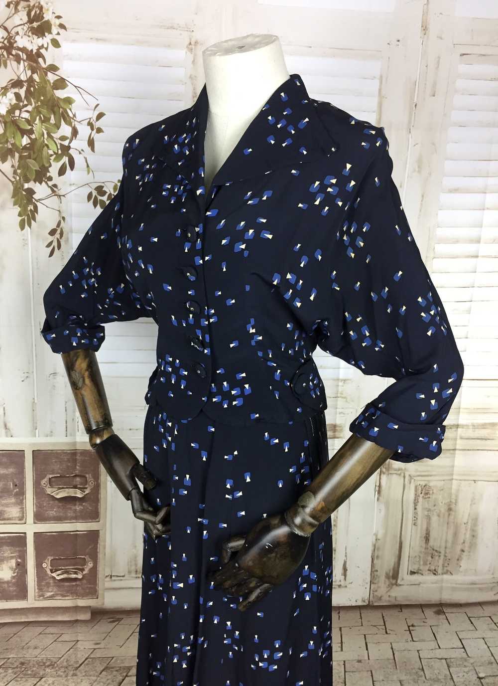 Original 1940s 40s Vintage Navy Blue Rayon Summer… - image 8