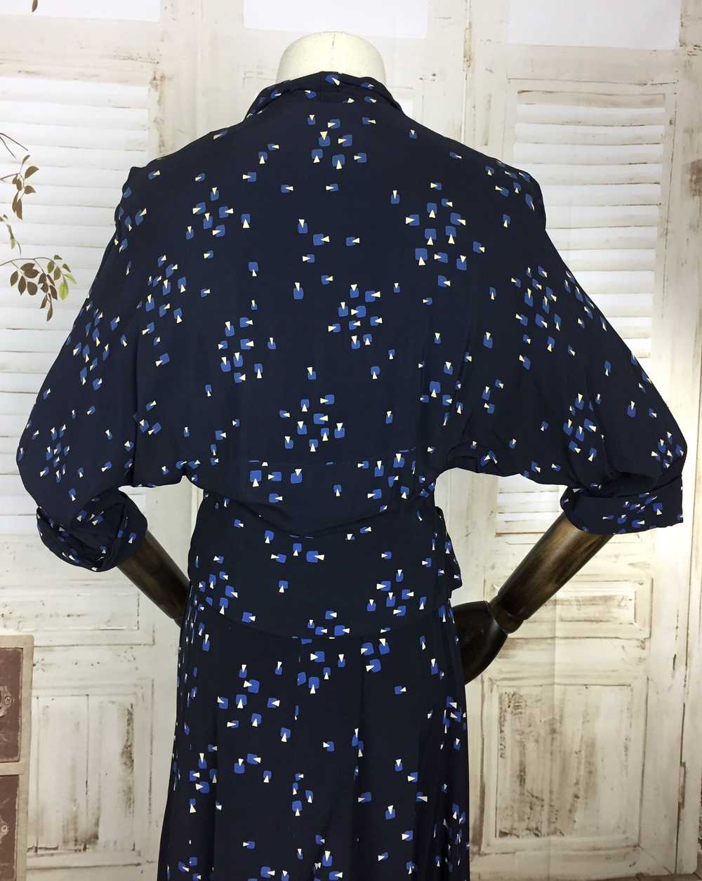 Original 1940s 40s Vintage Navy Blue Rayon Summer… - image 9