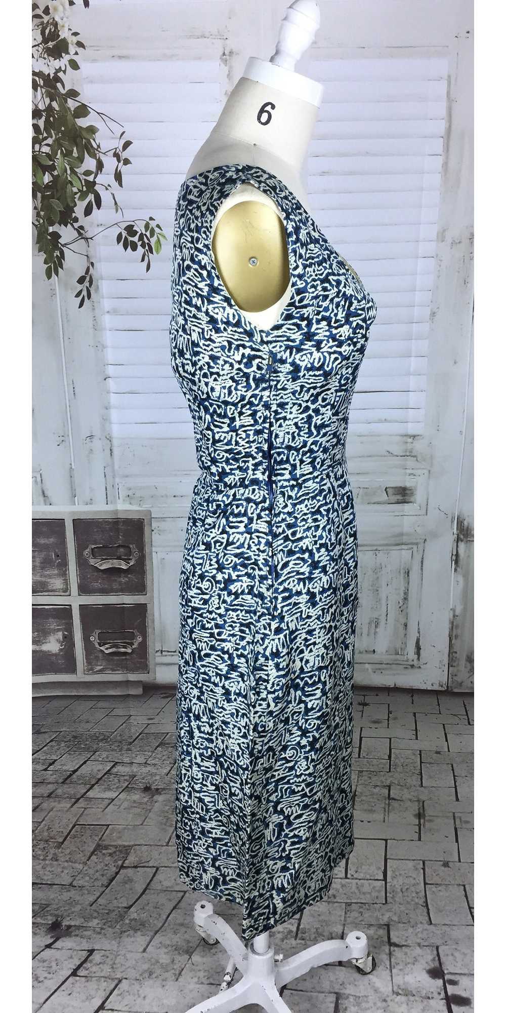 Original 1950s 50s Vintage Day Dress Blue Crazy N… - image 2