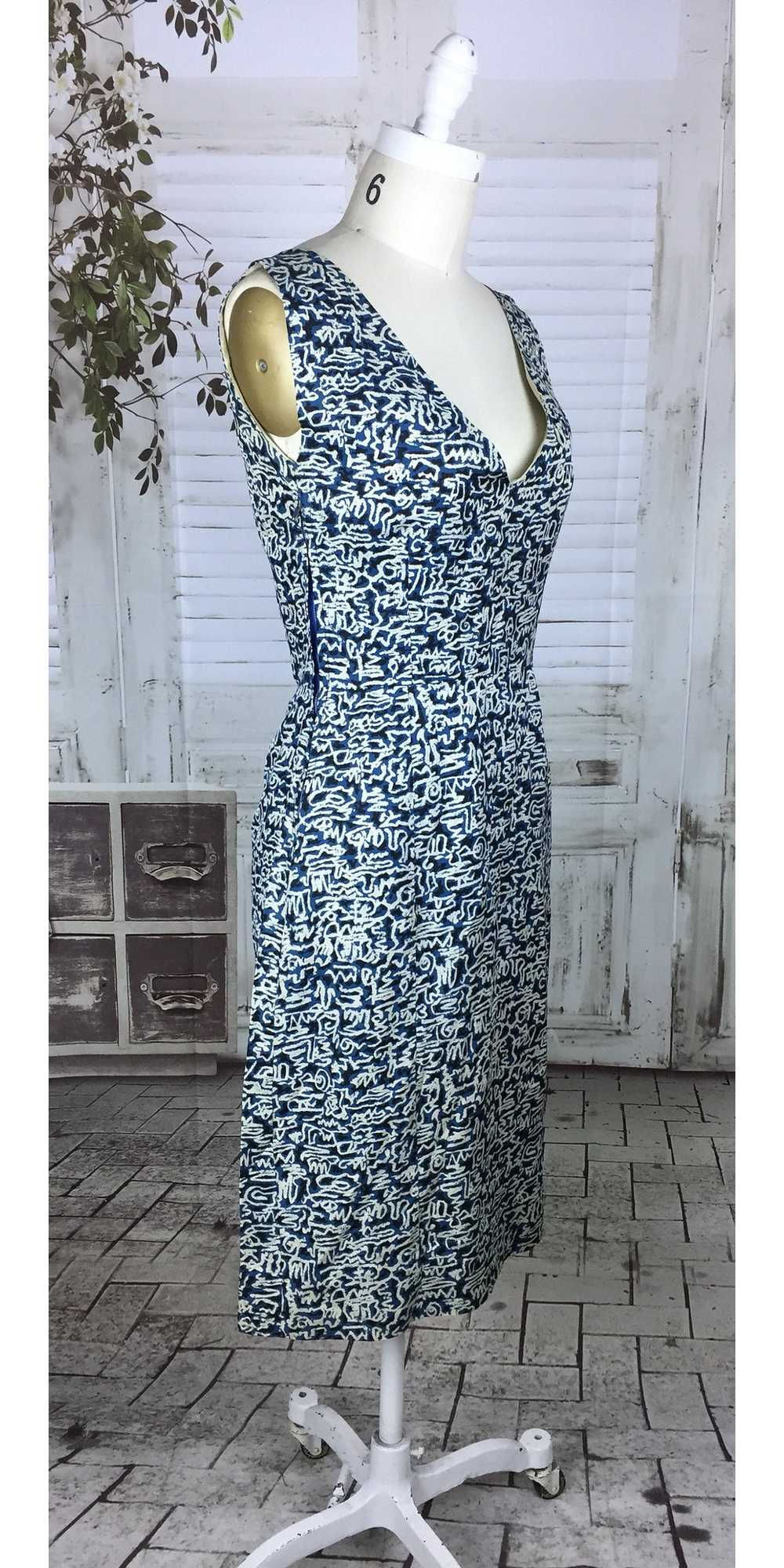 Original 1950s 50s Vintage Day Dress Blue Crazy N… - image 3