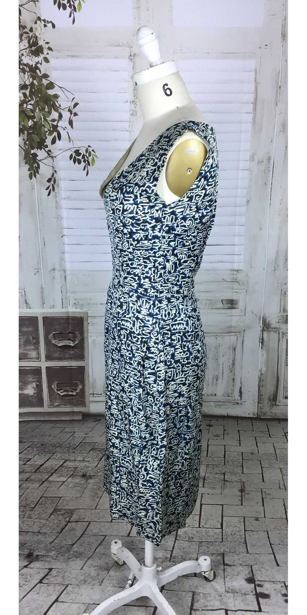 Original 1950s 50s Vintage Day Dress Blue Crazy N… - image 5