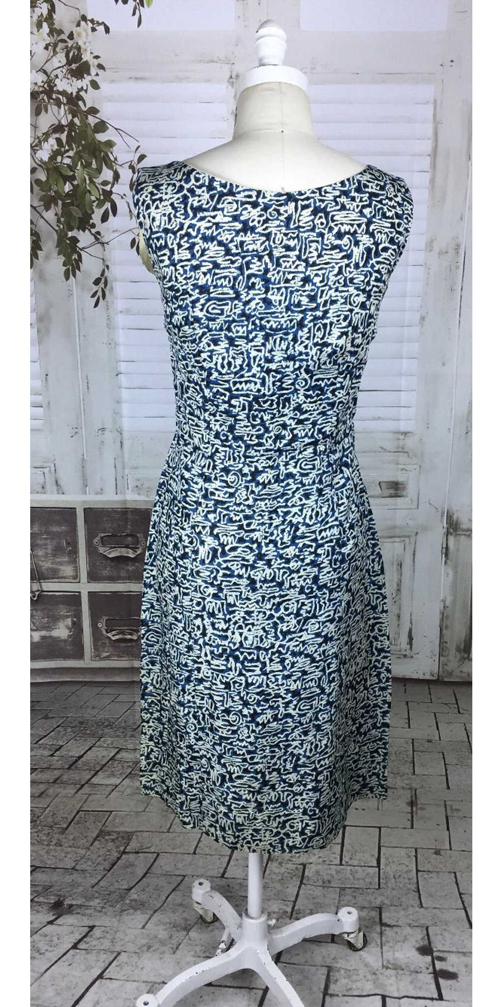 Original 1950s 50s Vintage Day Dress Blue Crazy N… - image 6